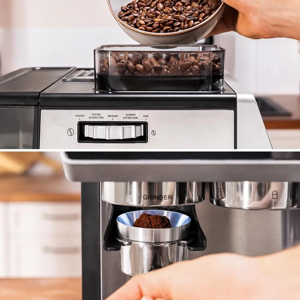 Cecotec Macchina da Caffè Espresso Barista Power Espresso 20 Barista Grind & Latte. 1350W, 20 Bar, Macinino Conico, Serbatoio Acqua 2.6L, 100g Caffè e 500ml Latte, Schermo Tattile, Autopulizia - immagine 4