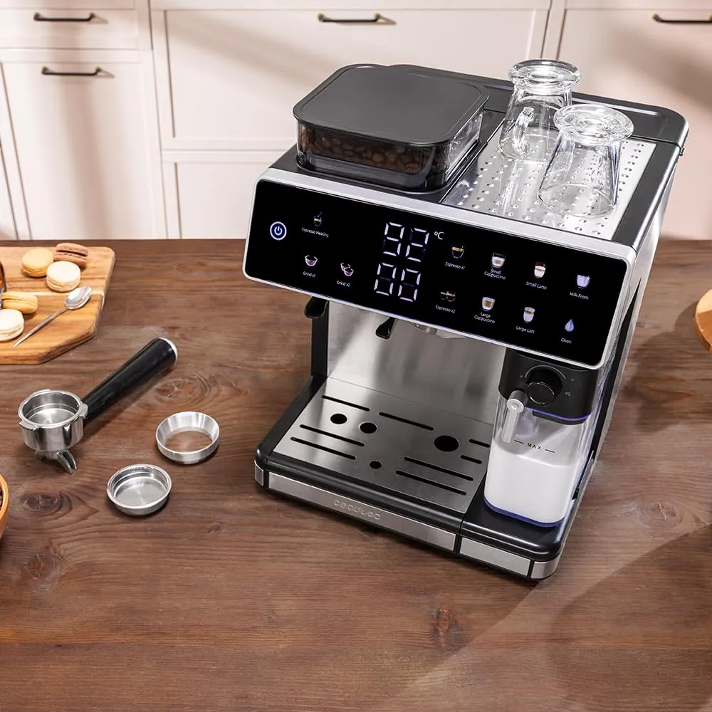 Cecotec Macchina da Caffè Espresso Barista Power Espresso 20 Barista Grind & Latte. 1350W, 20 Bar, Macinino Conico, Serbatoio Acqua 2.6L, 100g Caffè e 500ml Latte, Schermo Tattile, Autopulizia - immagine 10