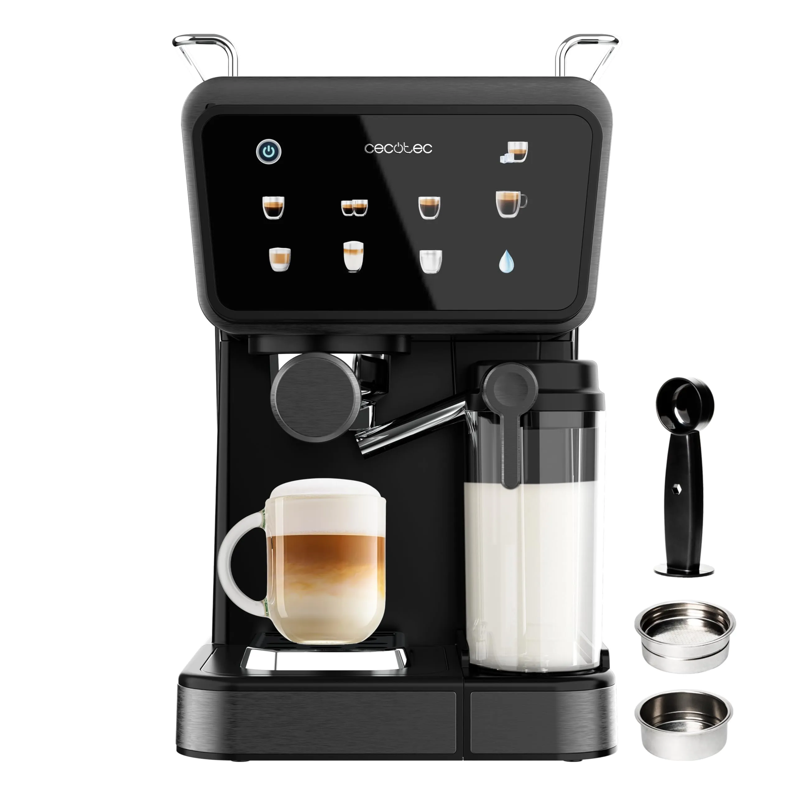 Cecotec Macchine da Caffè Espresso Semiautomatiche Power Espresso Touch ColdBrew Latte. 1350W, 20 Bar, Freddo, Tiepido, Caldo, Schermo Tattile, Serbatoio Acqua 1.5L, Latte 500ml, Doppio Braccio - immagine 1