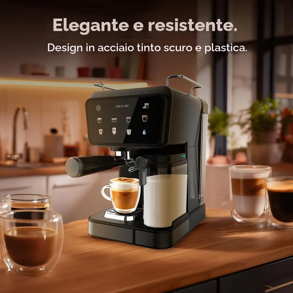 Cecotec Macchine da Caffè Espresso Semiautomatiche Power Espresso Touch ColdBrew Latte. 1350W, 20 Bar, Freddo, Tiepido, Caldo, Schermo Tattile, Serbatoio Acqua 1.5L, Latte 500ml, Doppio Braccio - immagine 10