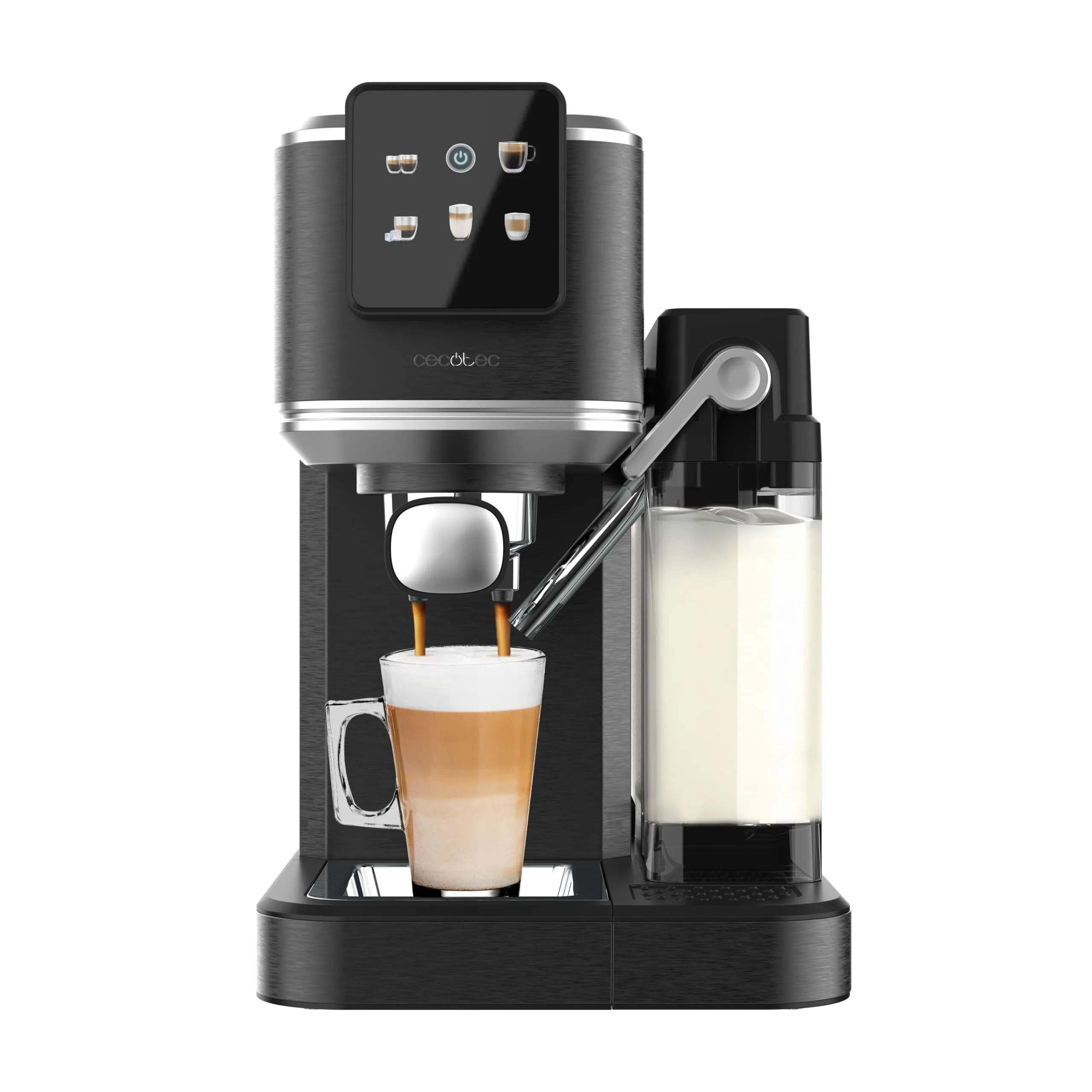 Cecotec Macchine da Caffè Espresso Semiautomatiche Cafelizzia ColdBrew Latte. 1350W, 20 Bar, ColdBrew, Schermo a Colori Tattile, Serbatoio Acqua 1.2L e 1000ml Latte, Scalda Tazze, Doppio Braccio - immagine 1