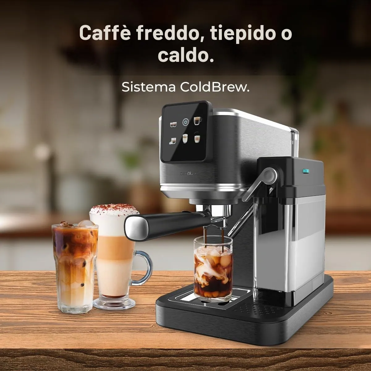Cecotec Macchine da Caffè Espresso Semiautomatiche Cafelizzia ColdBrew Latte. 1350W, 20 Bar, ColdBrew, Schermo a Colori Tattile, Serbatoio Acqua 1.2L e 1000ml Latte, Scalda Tazze, Doppio Braccio - immagine 4