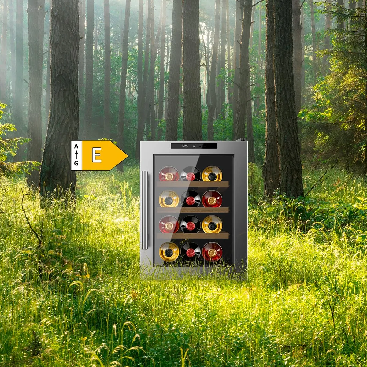 Cecotec Cantinetta Bolero GrandSommelier 1255 CoolWood E. Capacità 12 Bottiglie, Ripiani in Legno, Controllo Tattile, Temperatura 8 a 18ºC, Acciaio Inox - immagine 9