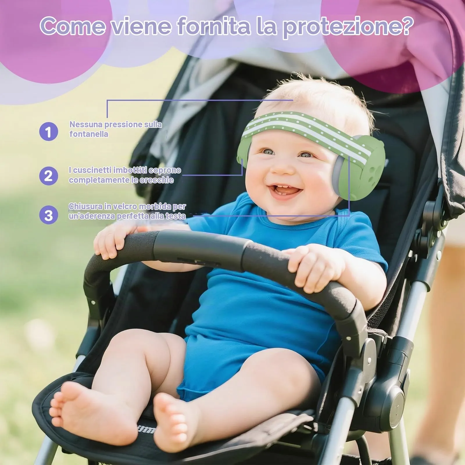 Cuffie Antirumore per Neonati e Bambini Piccoli Fino a 36 Mesi, Protettori Acustici per Neonati, Previene i Danni dell’udito, Migliora il Sonno in Viaggio, Verde - immagine 3