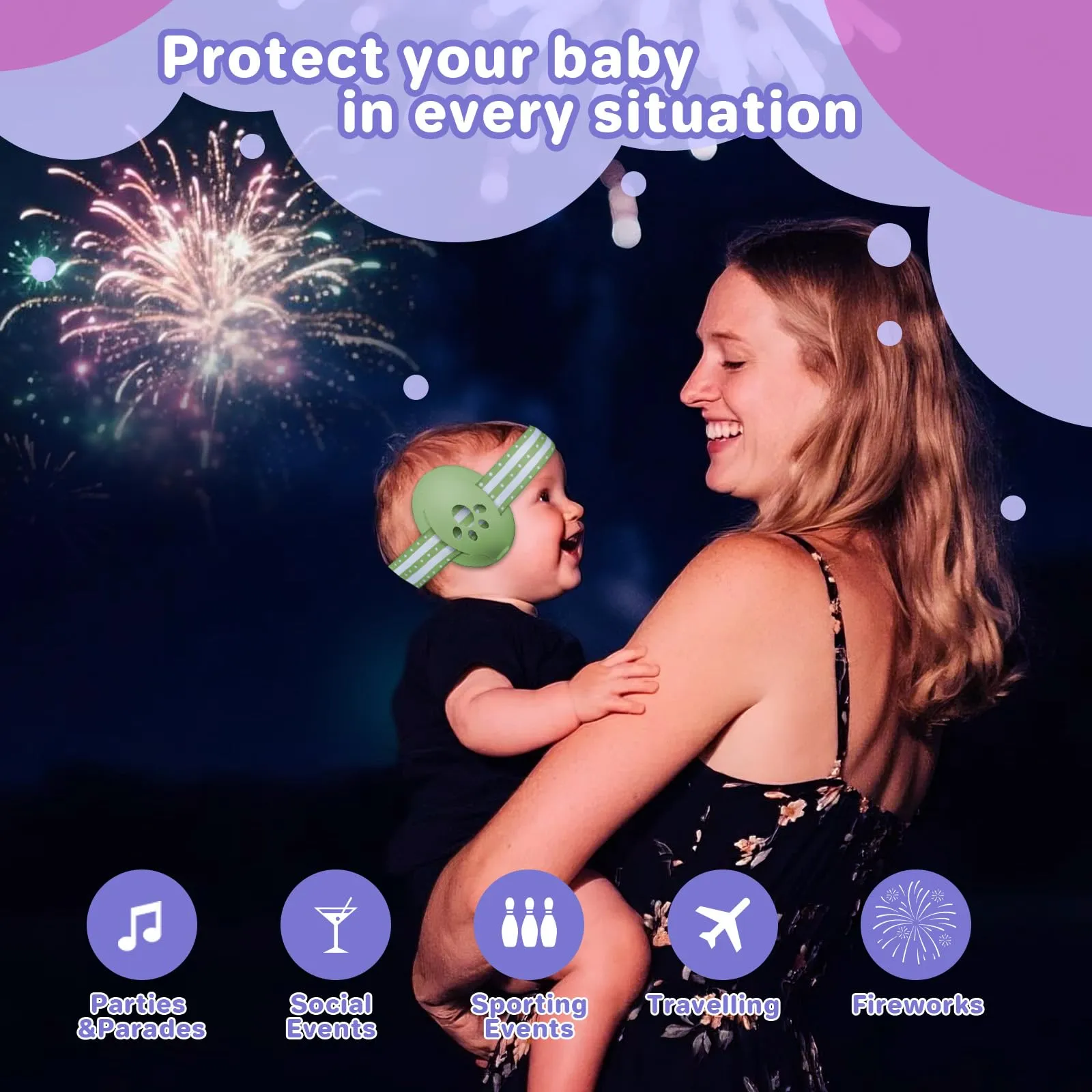 Cuffie Antirumore per Neonati e Bambini Piccoli Fino a 36 Mesi, Protettori Acustici per Neonati, Previene i Danni dell’udito, Migliora il Sonno in Viaggio, Verde - immagine 5