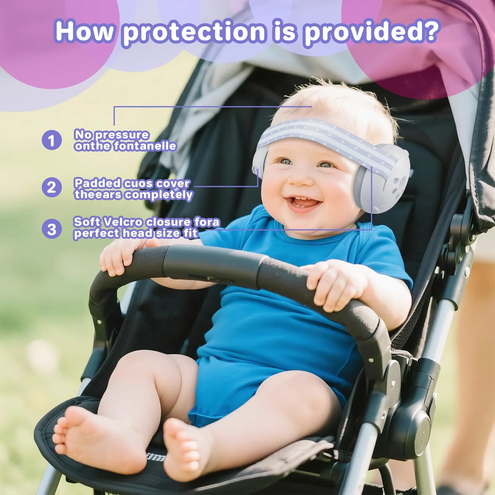 Cuffie Antirumore per Neonati e Bambini Piccoli Fino a 36 Mesi, Protettori Acustici per Neonati, Previene i Danni dell’udito, Migliora il Sonno in Viaggio, Grigio - immagine 3