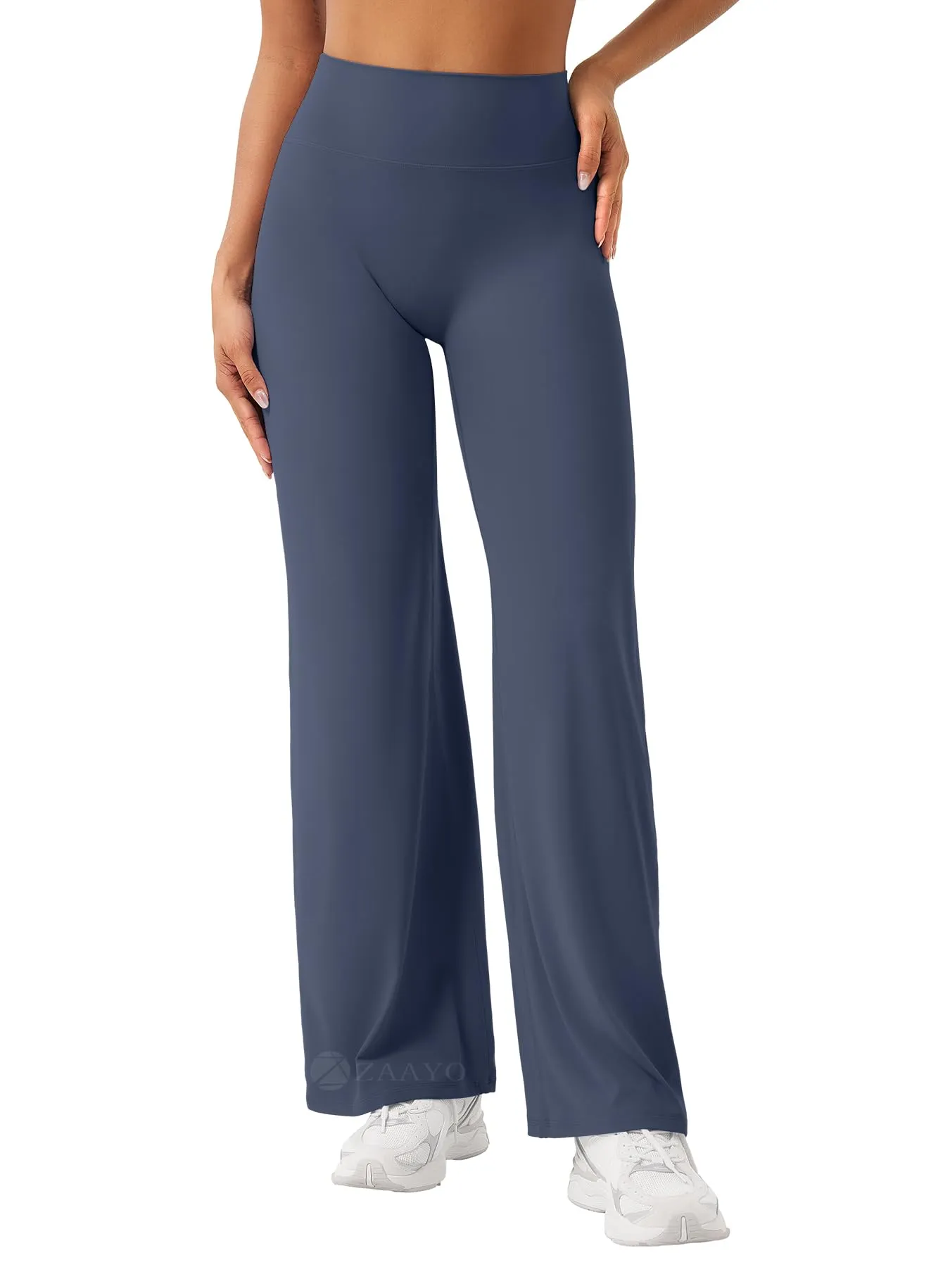 ZAAYO Pantaloni Yoga Senza Cuciture per Donna, Leggings Dritti, Vita Alta, con Gambe Larghe, per Sport, Yoga, Opachi, Blu scuro, XL - immagine 1