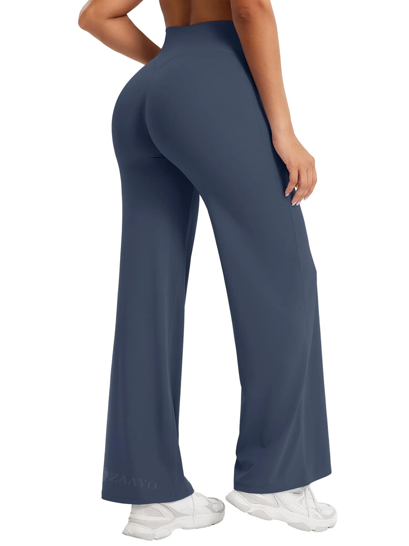 ZAAYO Pantaloni Yoga Senza Cuciture per Donna, Leggings Dritti, Vita Alta, con Gambe Larghe, per Sport, Yoga, Opachi, Blu scuro, XL - immagine 2