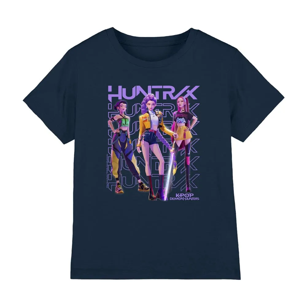 KPOP Demon Hunters Huntrix Huntrx Golden Trio Pose T-Shirt Bambini, Navy, 7–8 A - immagine 1