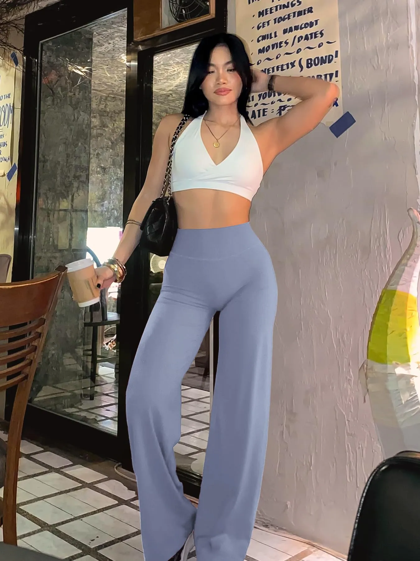 ZAAYO - Pantaloni da yoga senza cuciture da donna, leggings dritti a vita alta, leggings a zampa sportivi da yoga, leggings da donna opachi, pantaloni a sigaretta, S - immagine 3