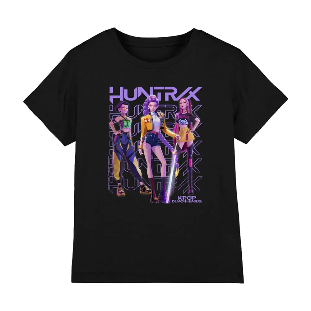 KPOP Demon Hunters Huntrix Huntrx Golden Trio Pose T-Shirt Bambini, Nero, 9–11 A - immagine 1