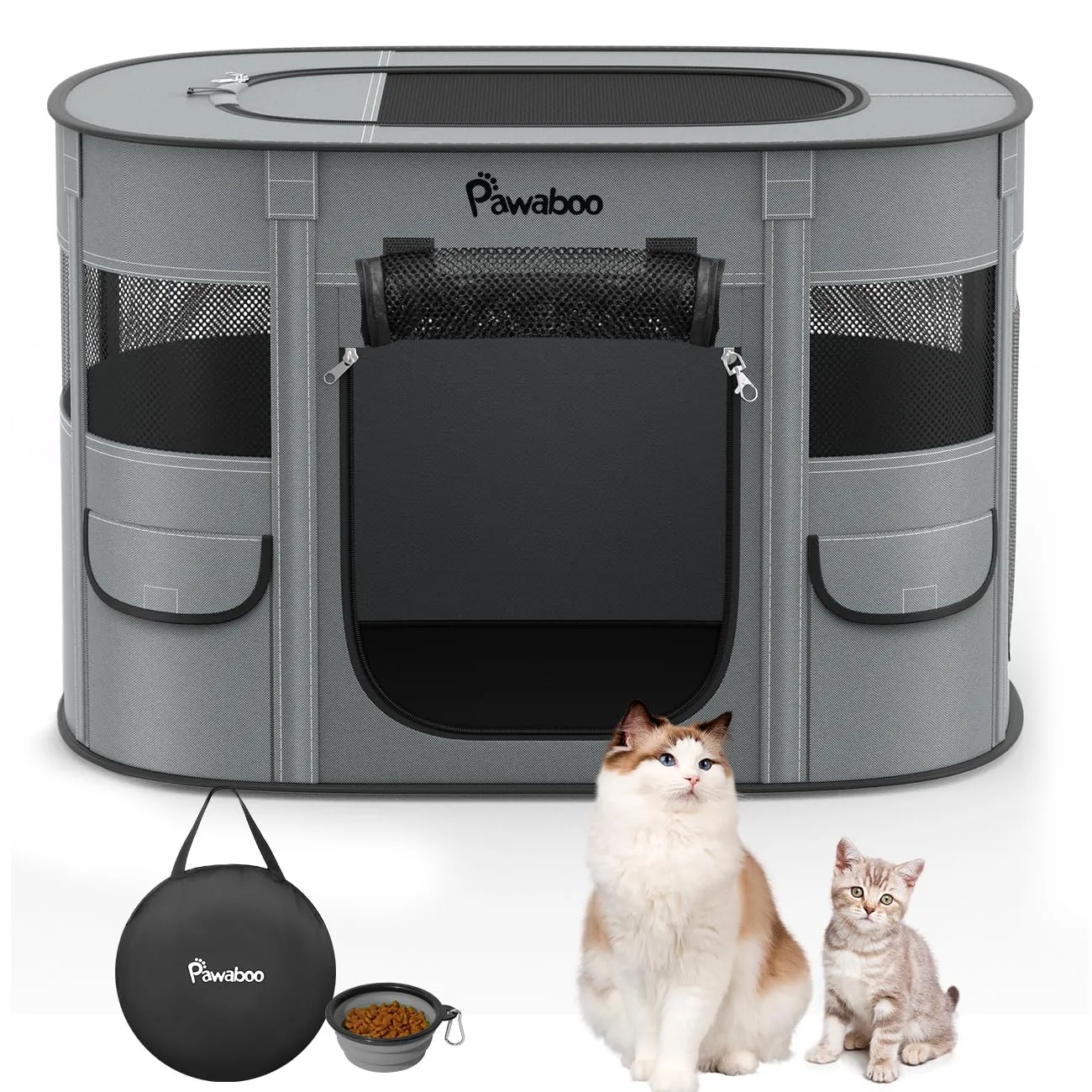 Pawaboo Recinto Portatile per Cani in Tessuto Oxford 600D, Carbone Grigio - immagine 1