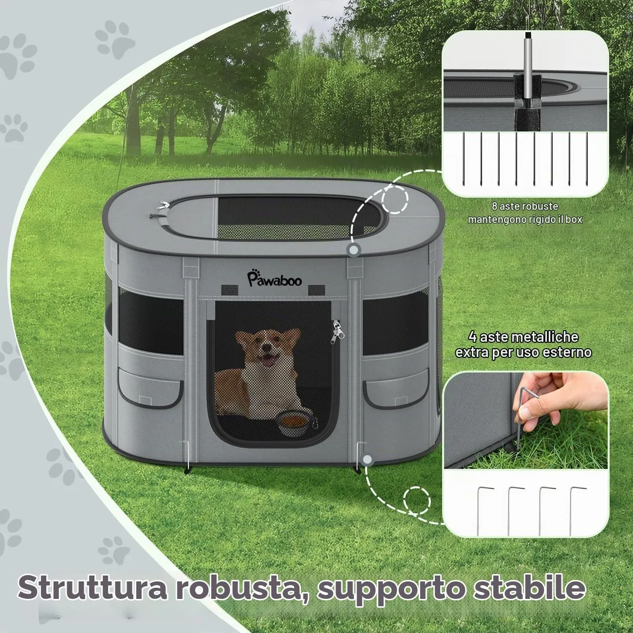 Pawaboo Recinto Portatile per Cani in Tessuto Oxford 600D, Carbone Grigio - immagine 4