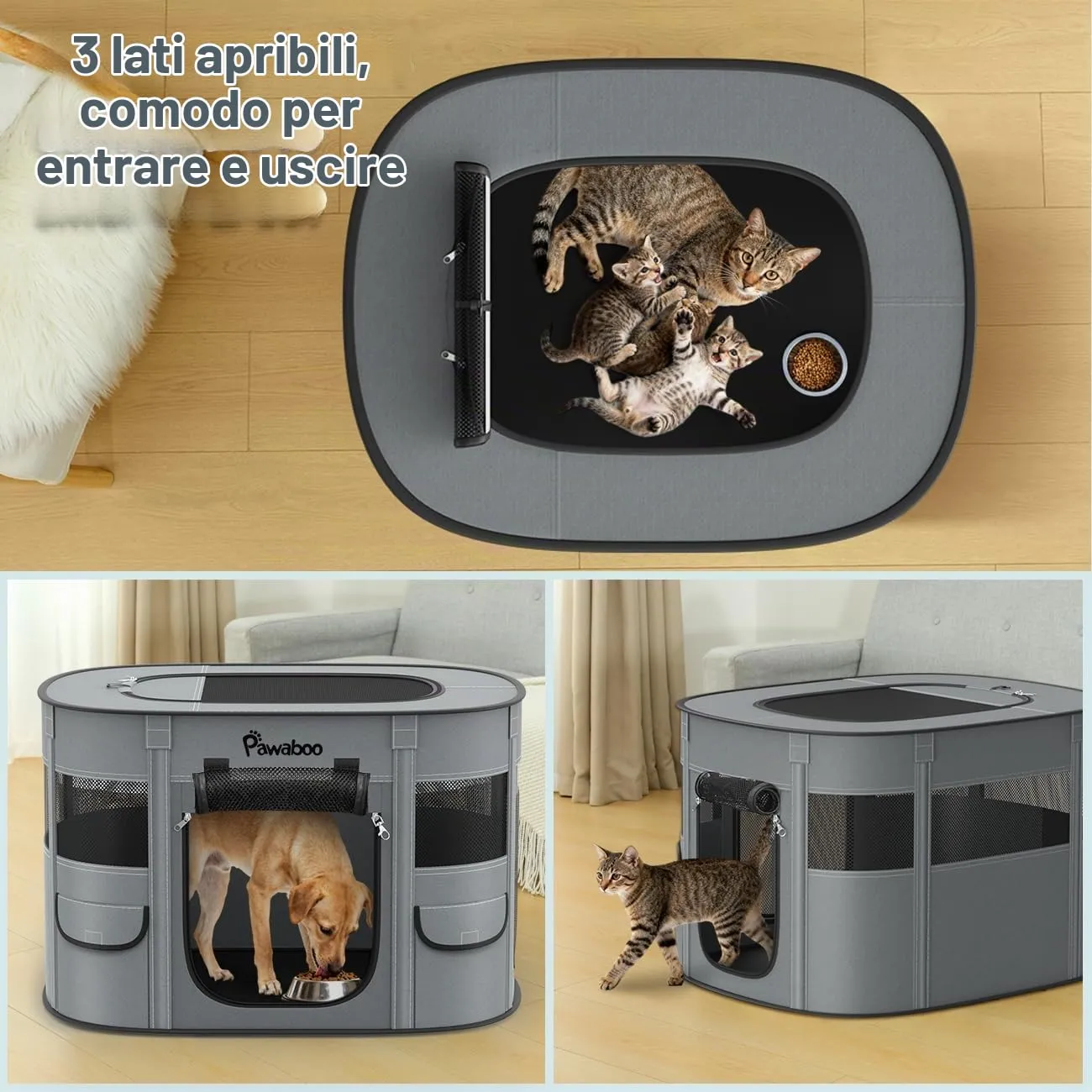 Pawaboo Recinto Portatile per Cani in Tessuto Oxford 600D, Carbone Grigio - immagine 5