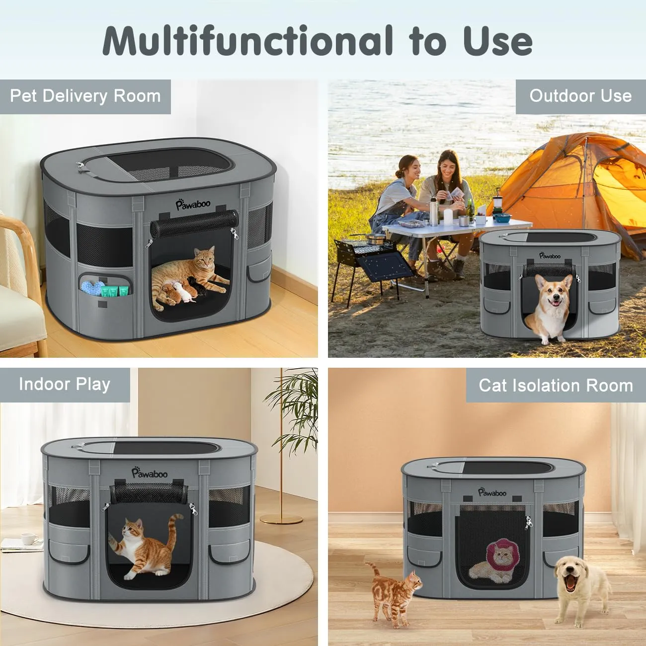 Pawaboo Recinto Portatile per Cani in Tessuto Oxford 600D, Carbone Grigio - immagine 7
