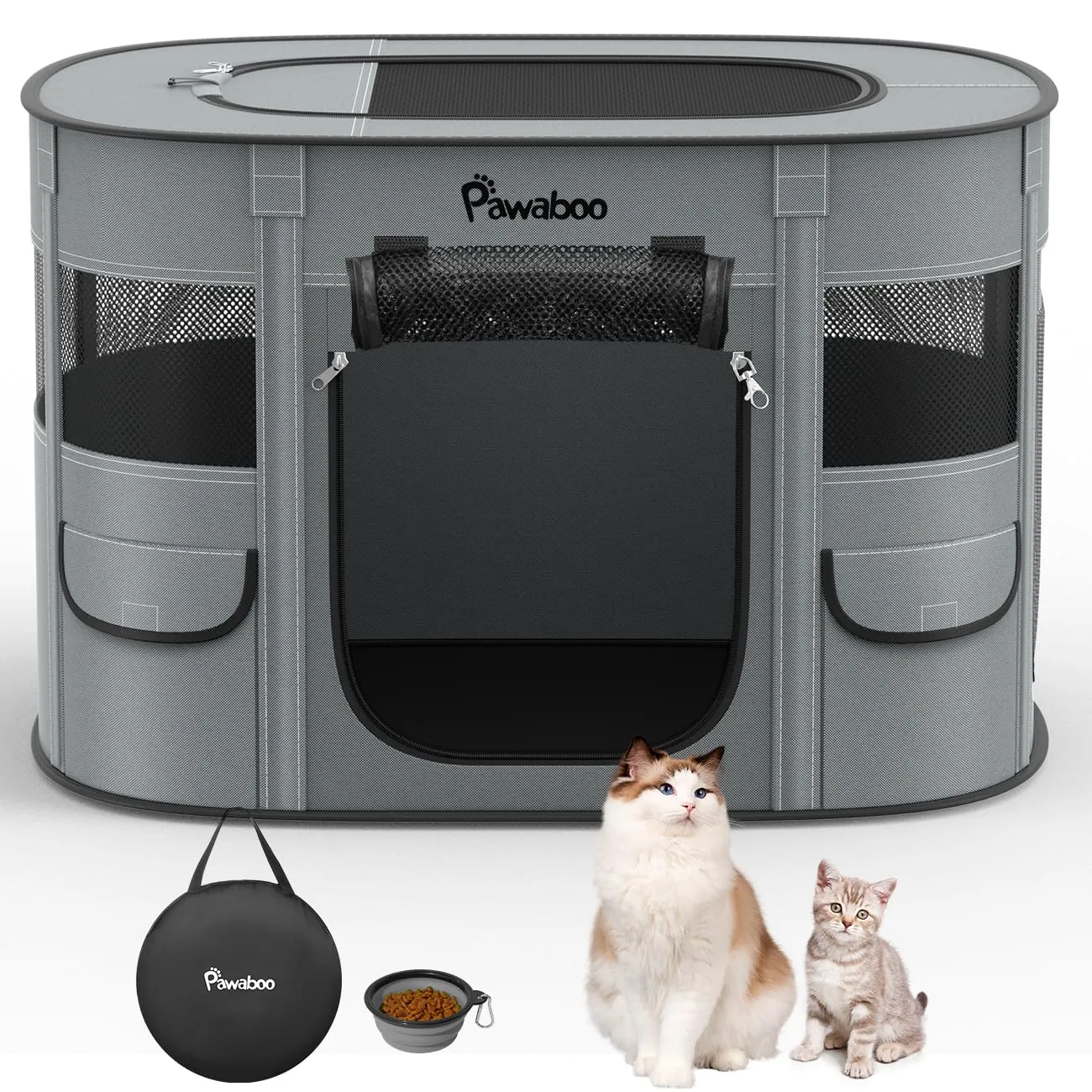 Pawaboo Recinto Portatile per Cani in Tessuto Oxford 600D, Carbone Grigio - immagine 1