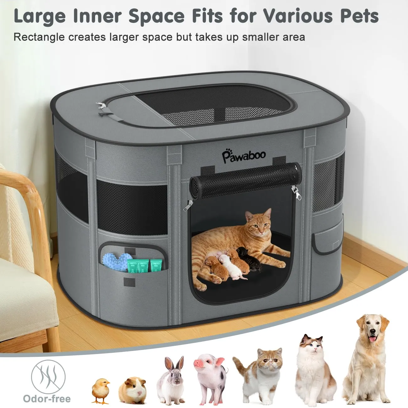 Pawaboo Recinto Portatile per Cani in Tessuto Oxford 600D, Carbone Grigio - immagine 4