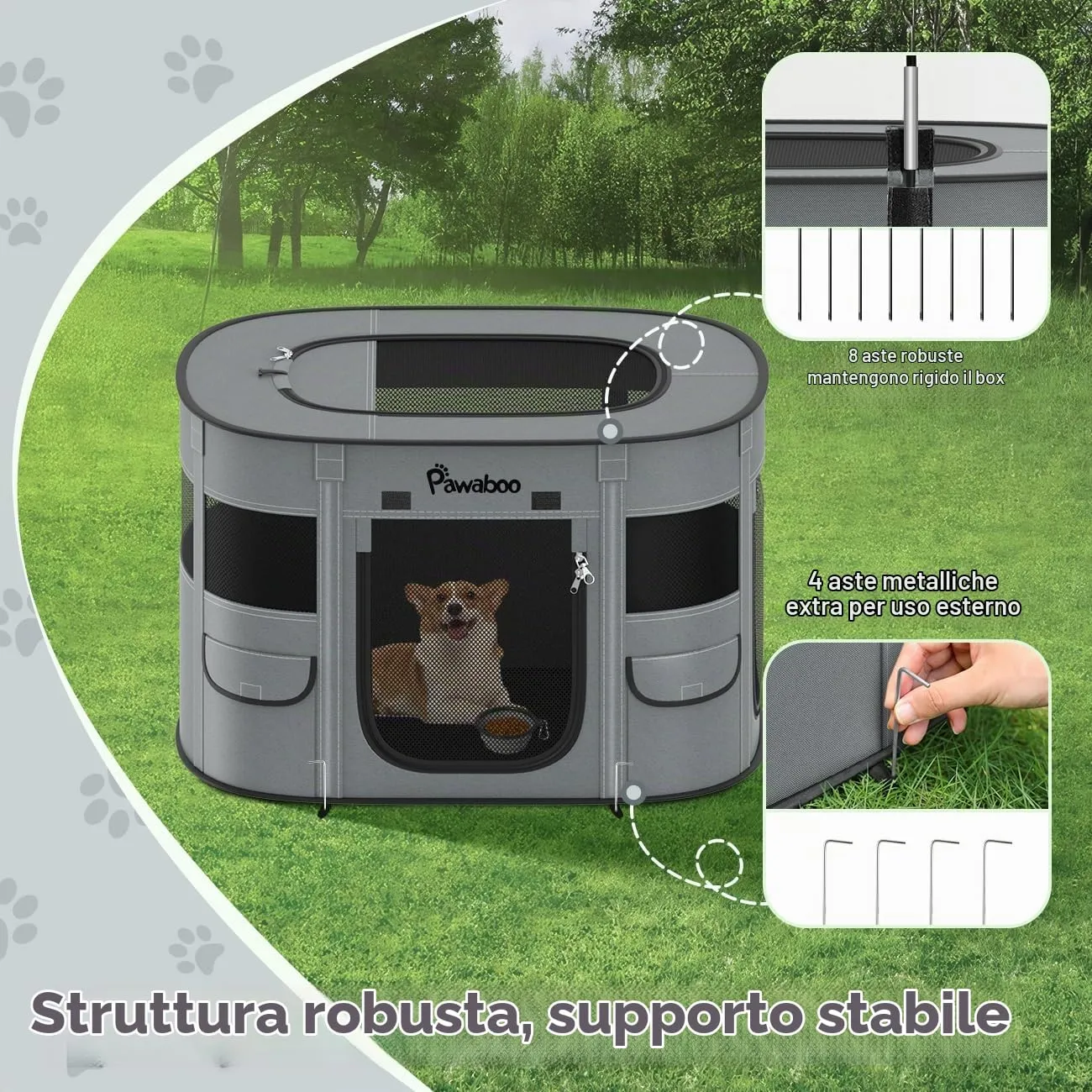 Pawaboo Recinto Portatile per Cani in Tessuto Oxford 600D, Carbone Grigio - immagine 5