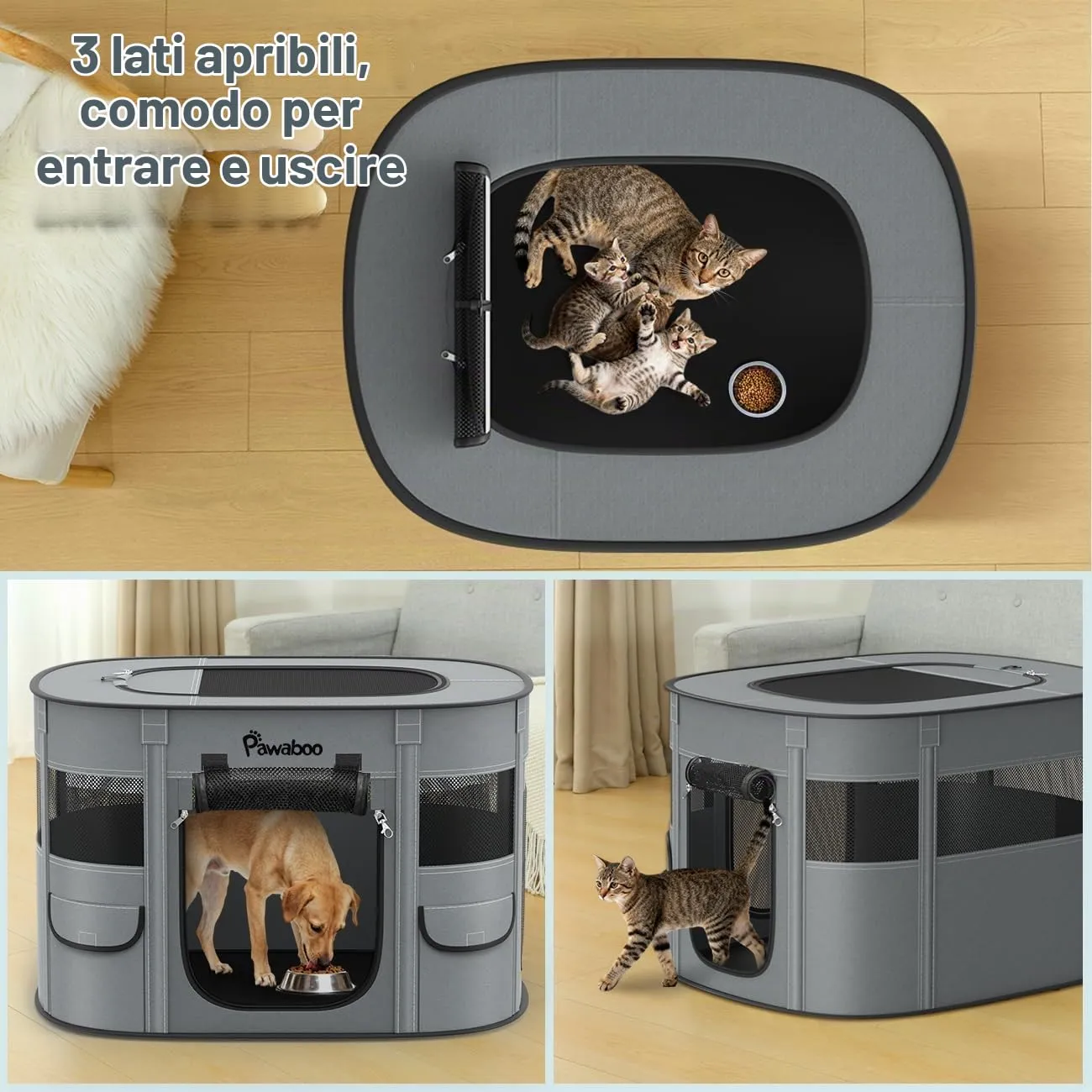 Pawaboo Recinto Portatile per Cani in Tessuto Oxford 600D, Carbone Grigio - immagine 6