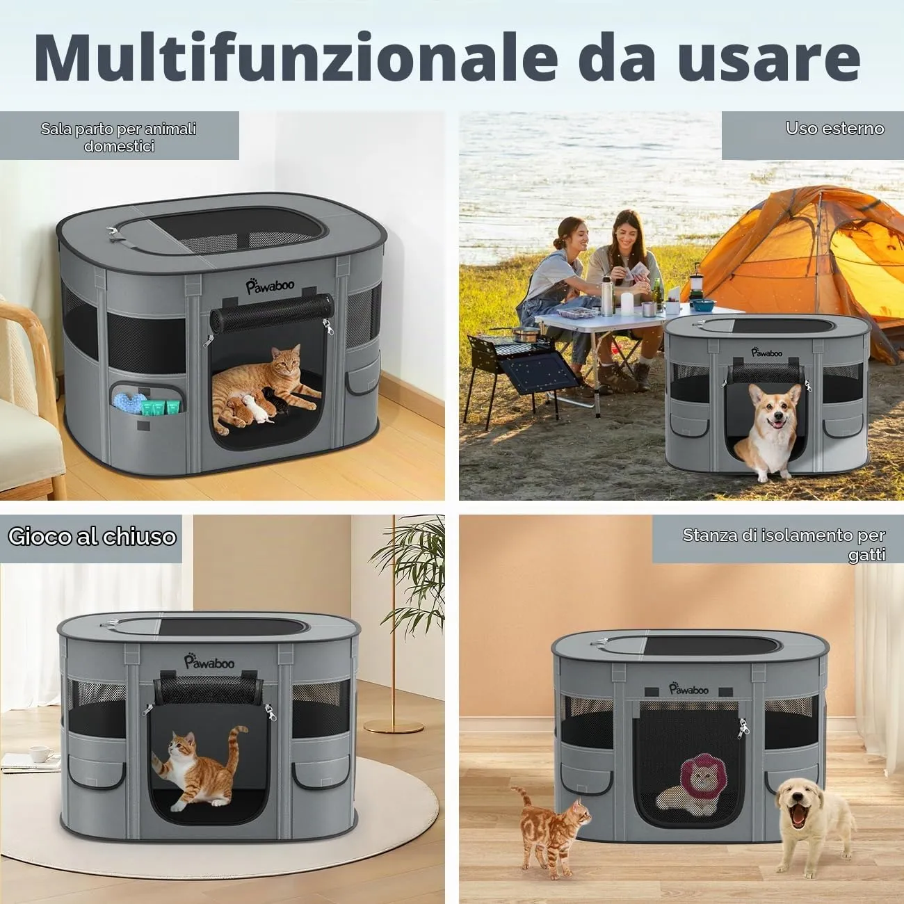 Pawaboo Recinto Portatile per Cani in Tessuto Oxford 600D, Carbone Grigio - immagine 8