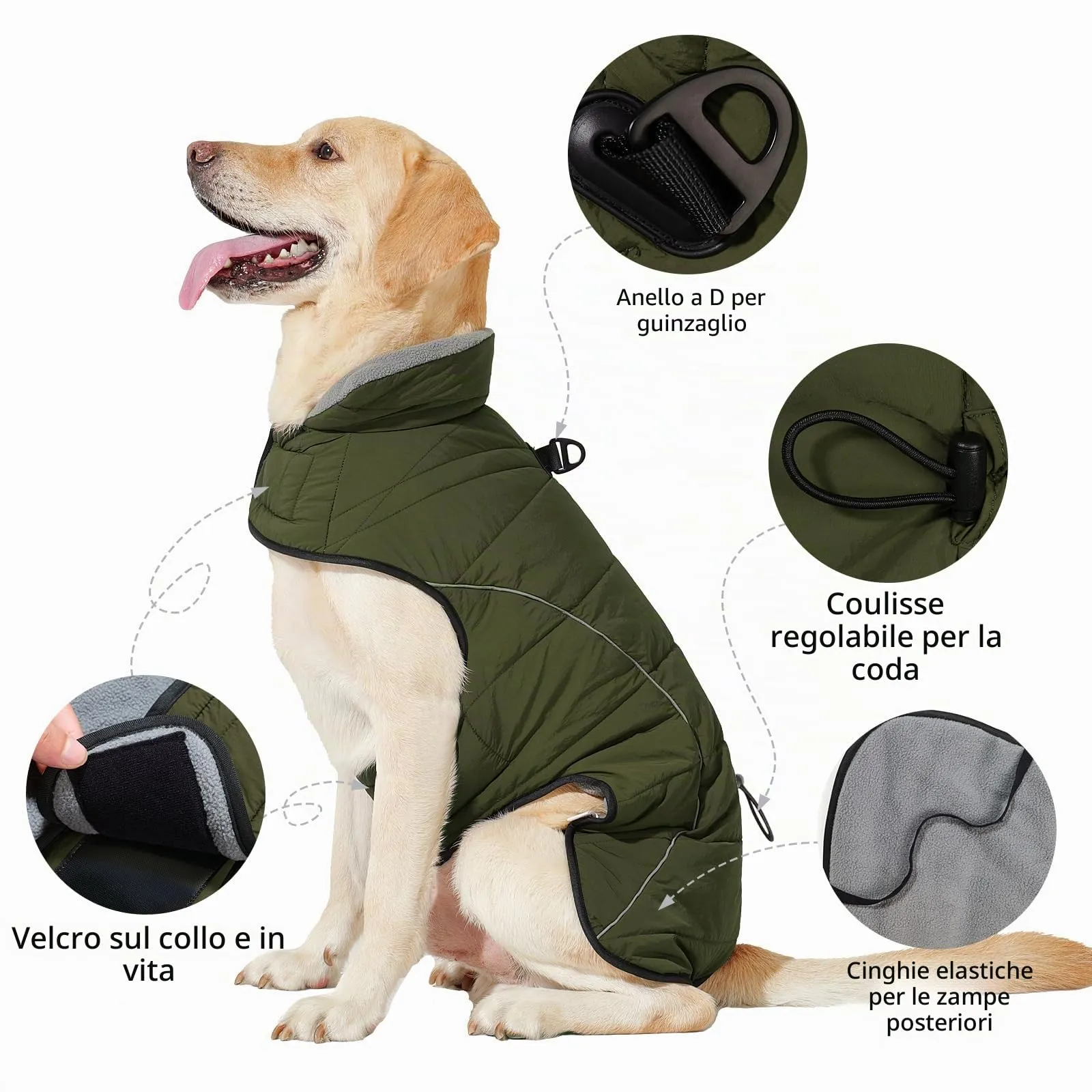 HEYWEAN Cappotto per cani Giacca impermeabile cane Cappotto invernale caldo con anello D Cappotti in pile cane Riflettente Impermeabile caldo Giacca invernale per cani di taglia piccola media e grande - immagine 4