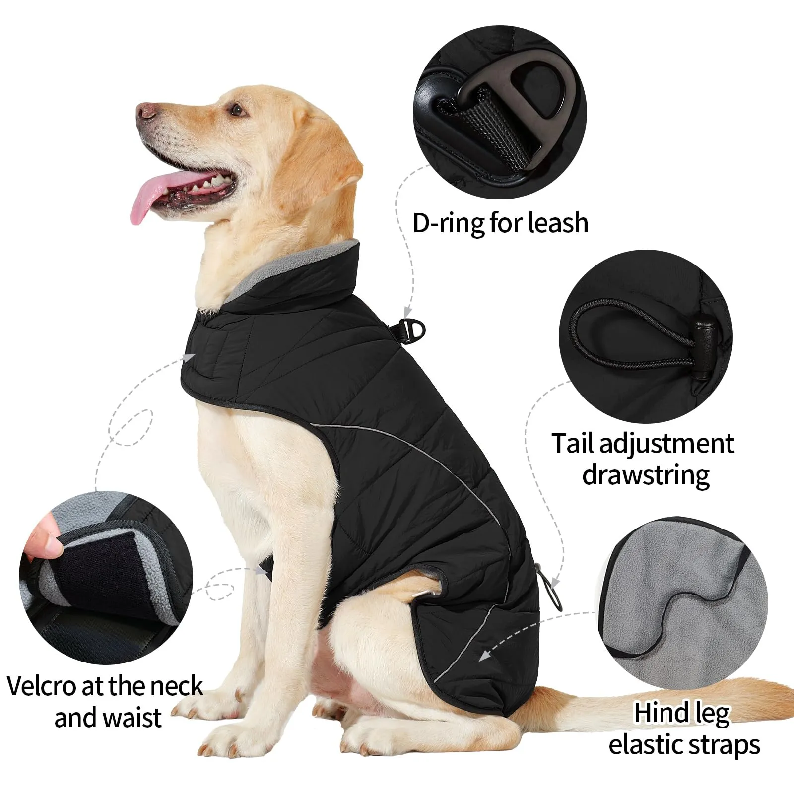 HEYWEAN Cappotto per cani Giacca impermeabile cane Cappotto invernale caldo con anello D Cappotti in pile cane Riflettente Impermeabile caldo Giacca invernale per cani di taglia piccola media e grande - immagine 4