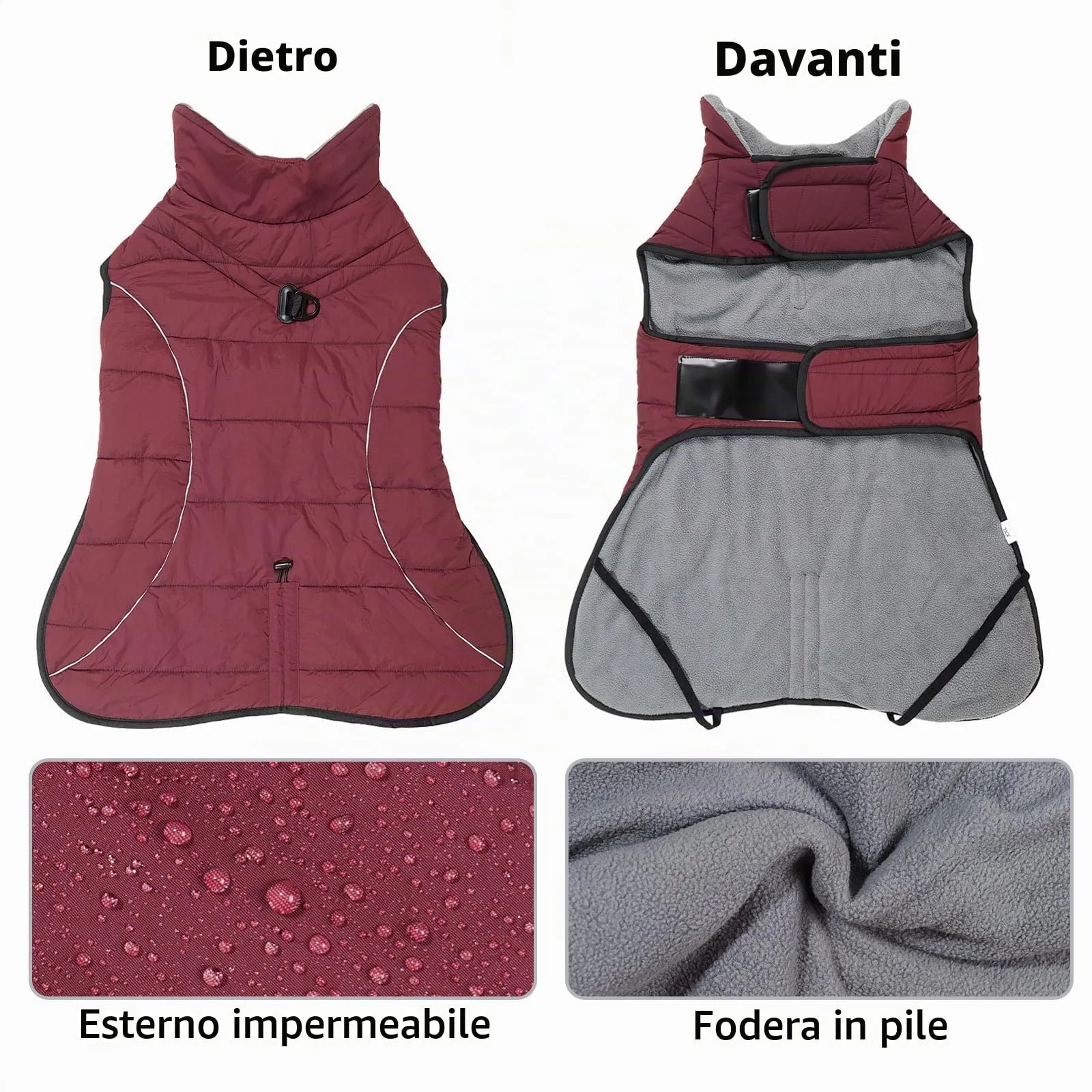 HEYWEAN Cappotto per cani Giacca impermeabile cane Cappotto invernale caldo con anello D Cappotti in pile cane Riflettente Impermeabile caldo Giacca invernale per cani di taglia piccola media e grande - immagine 2