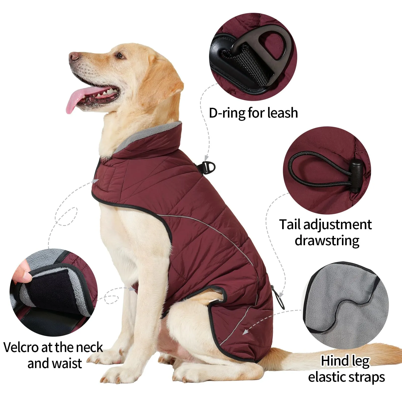 HEYWEAN Cappotto per cani Giacca impermeabile cane Cappotto invernale caldo con anello D Cappotti in pile cane Riflettente Impermeabile caldo Giacca invernale per cani di taglia piccola media e grande - immagine 4