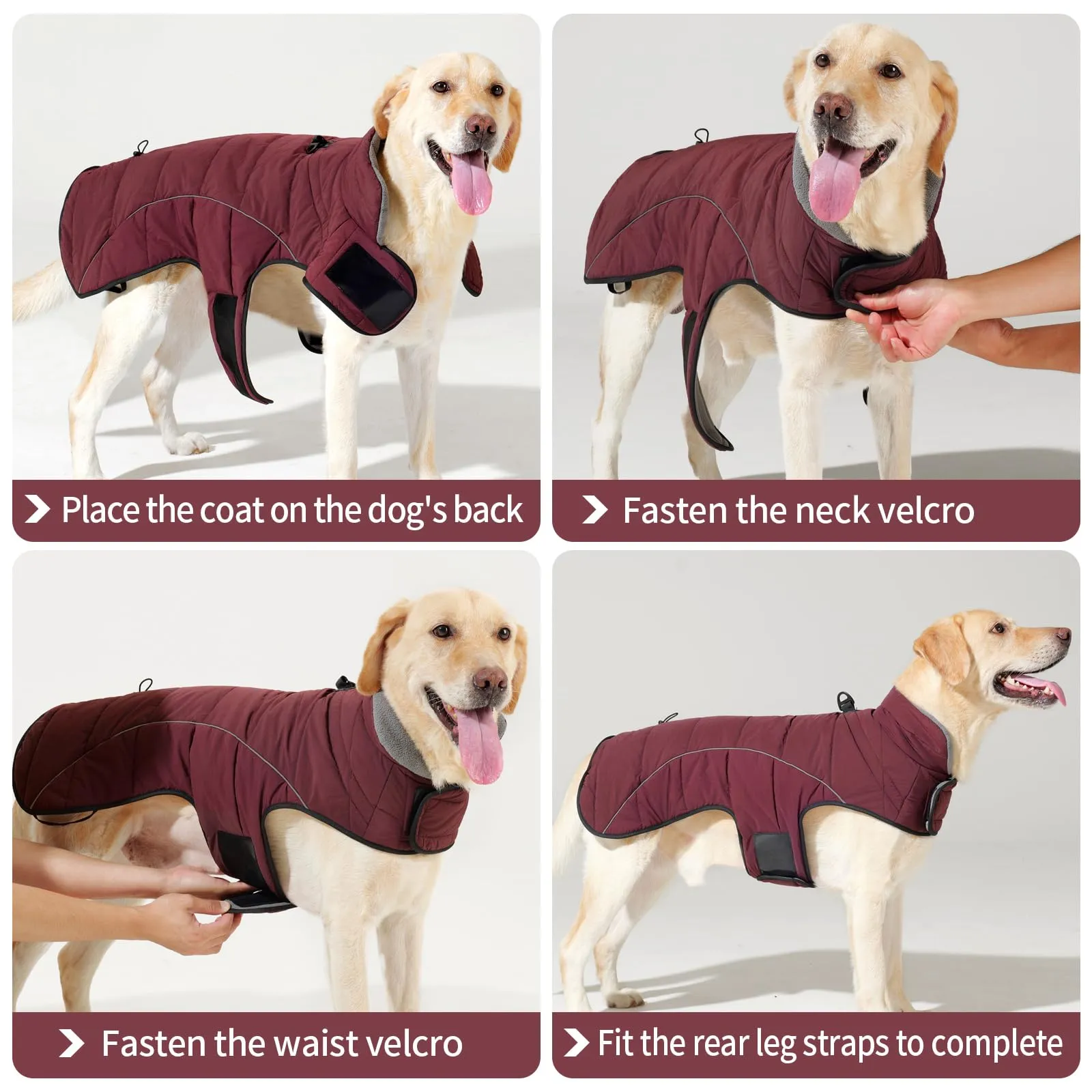 HEYWEAN Cappotto per cani Giacca impermeabile cane Cappotto invernale caldo con anello D Cappotti in pile cane Riflettente Impermeabile caldo Giacca invernale per cani di taglia piccola media e grande - immagine 6