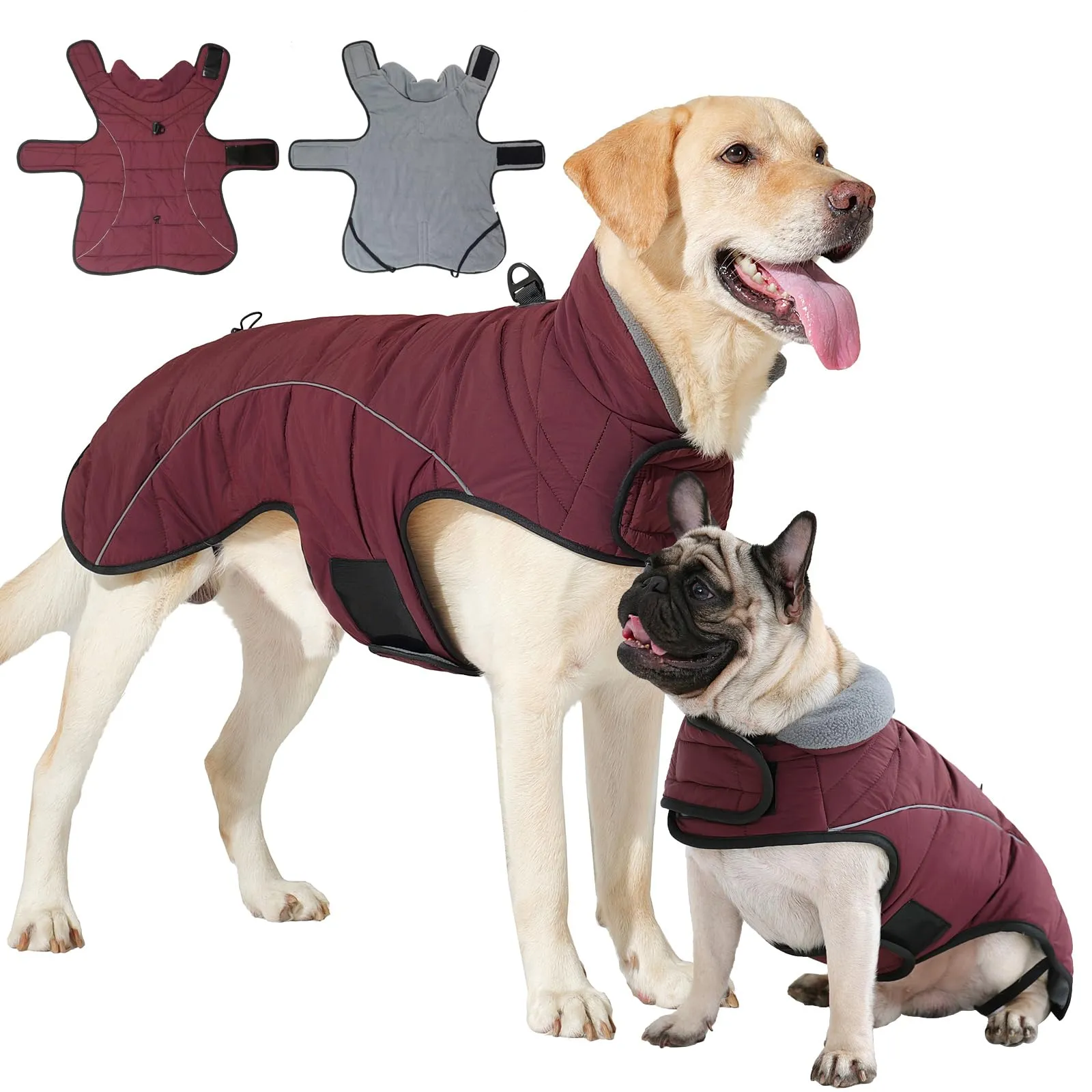 HEYWEAN Cappotto per cani Giacca impermeabile cane Cappotto invernale caldo con anello D Cappotti in pile cane Riflettente Impermeabile caldo Giacca invernale per cani di taglia piccola media e grande - immagine 1
