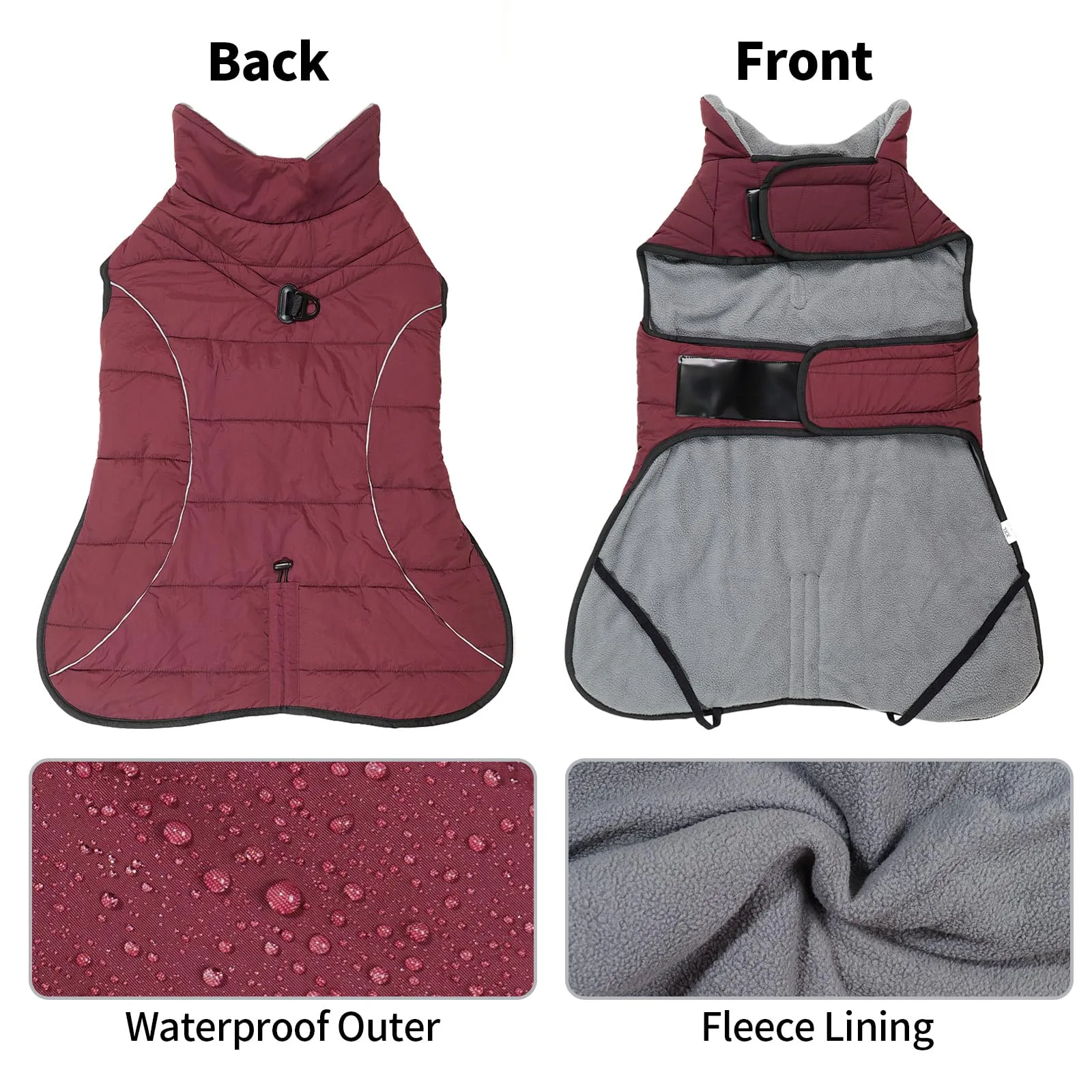 HEYWEAN Cappotto per cani Giacca impermeabile cane Cappotto invernale caldo con anello D Cappotti in pile cane Riflettente Impermeabile caldo Giacca invernale per cani di taglia piccola media e grande - immagine 2