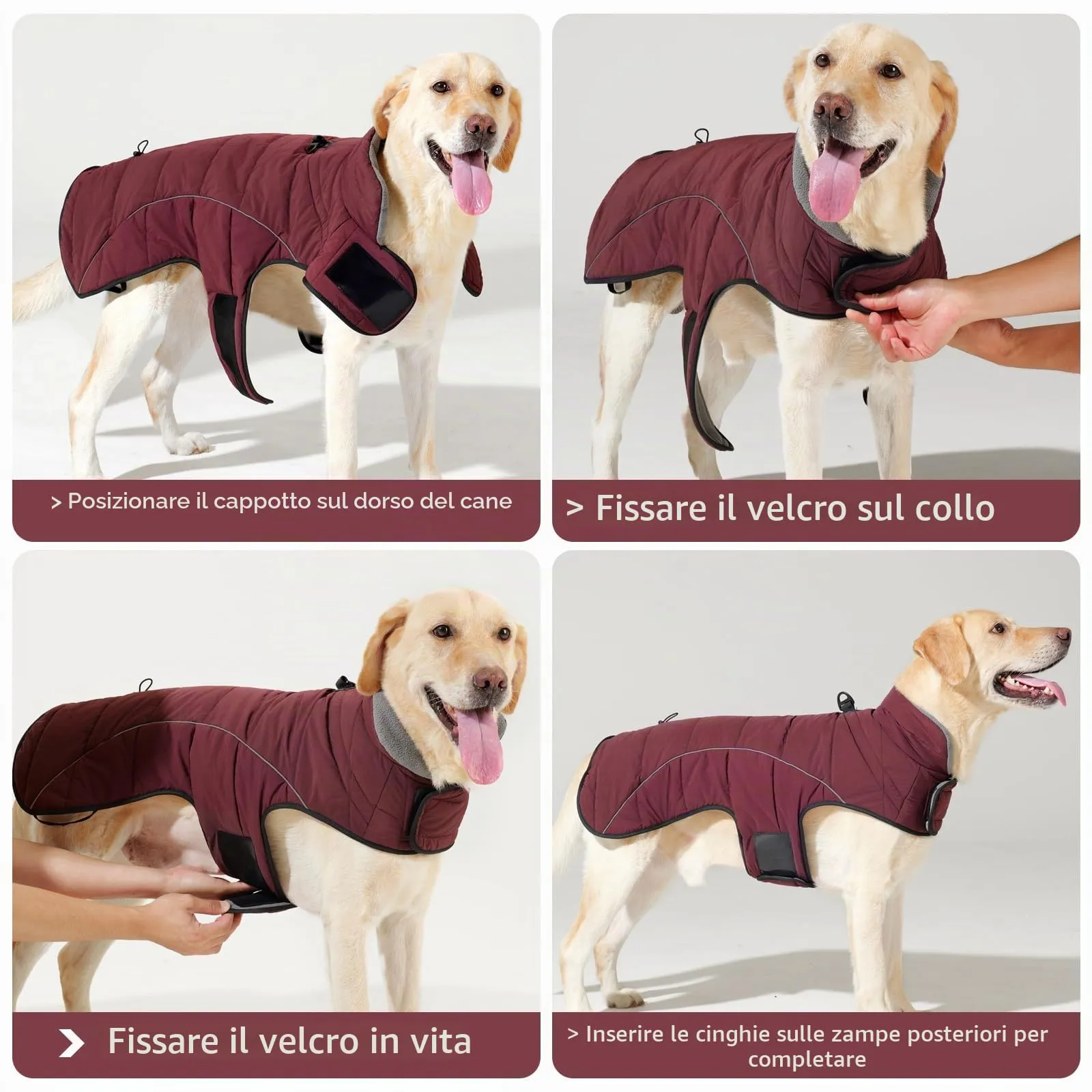 HEYWEAN Cappotto per cani Giacca impermeabile cane Cappotto invernale caldo con anello D Cappotti in pile cane Riflettente Impermeabile caldo Giacca invernale per cani di taglia piccola media e grande - immagine 6