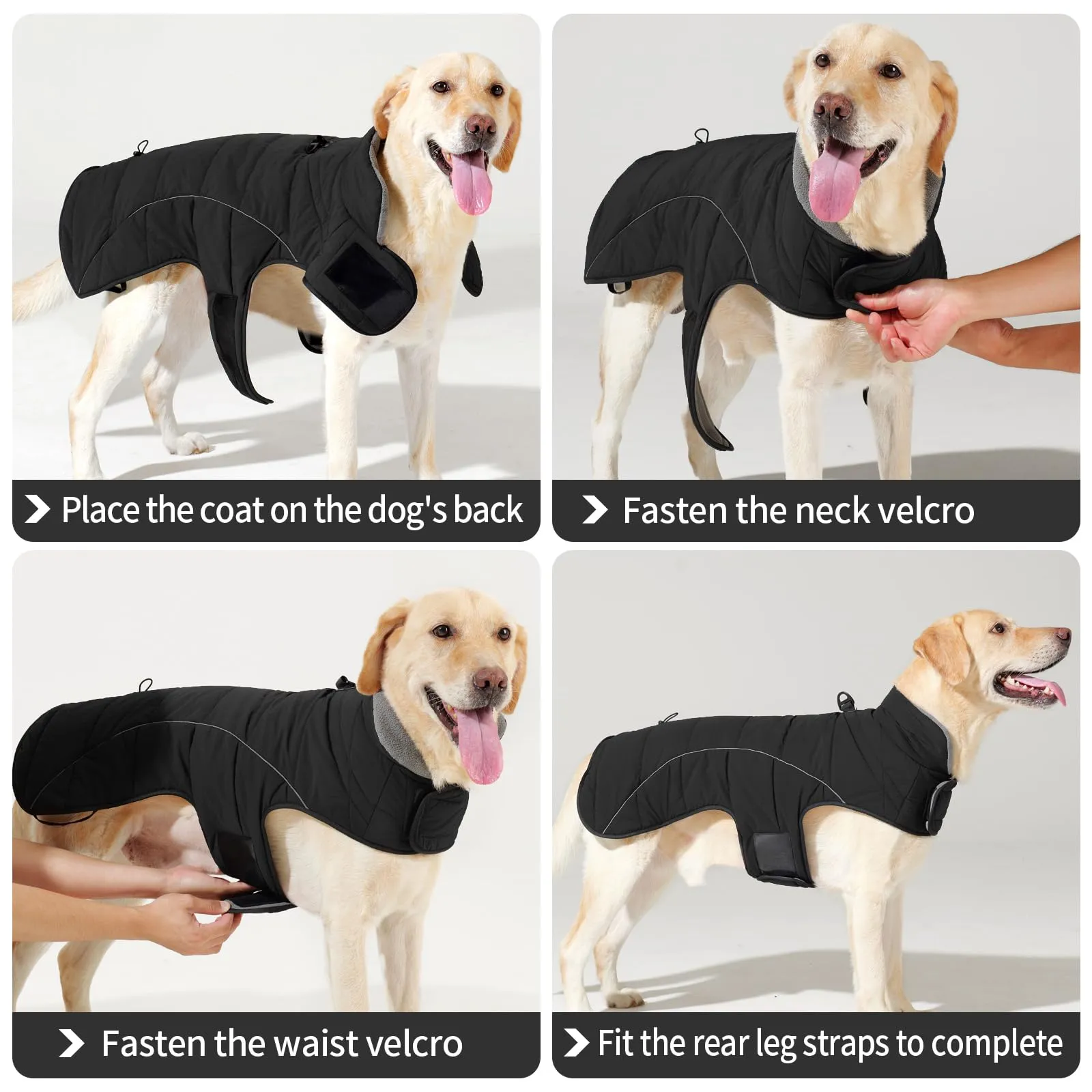 HEYWEAN Cappotto per cani Giacca impermeabile cane Cappotto invernale caldo con anello D Cappotti in pile cane Riflettente Impermeabile caldo Giacca invernale per cani di taglia piccola media e grande - immagine 6