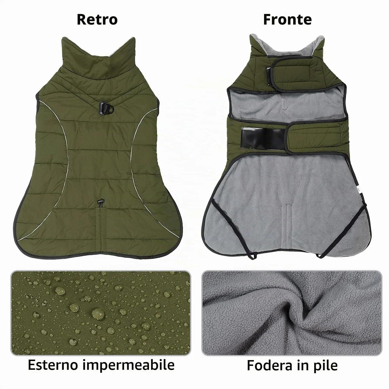 HEYWEAN Cappotto per cani Giacca impermeabile cane Cappotto invernale caldo con anello D Cappotti in pile cane Riflettente Impermeabile caldo Giacca invernale per cani di taglia piccola media e grande - immagine 2