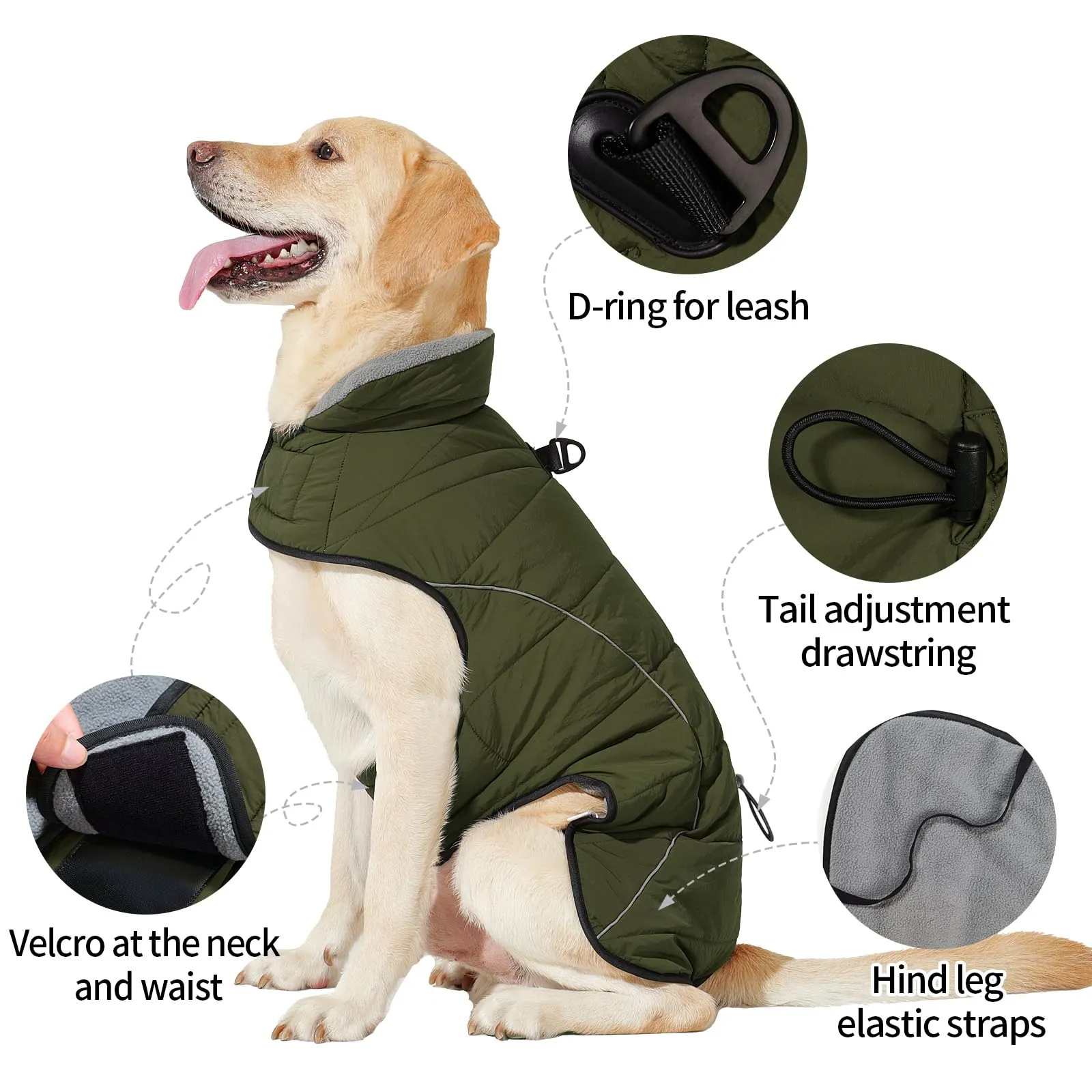 HEYWEAN Cappotto per cani Giacca impermeabile cane Cappotto invernale caldo con anello D Cappotti in pile cane Riflettente Impermeabile caldo Giacca invernale per cani di taglia piccola media e grande - immagine 4
