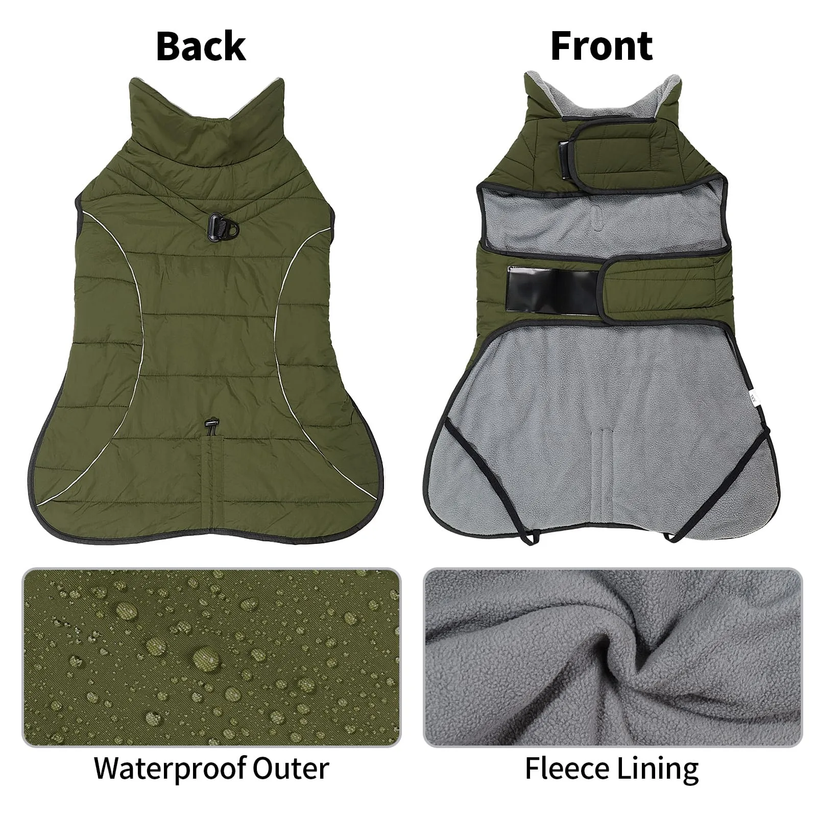 HEYWEAN Cappotto per cani Giacca impermeabile cane Cappotto invernale caldo con anello D Cappotti in pile cane Riflettente Impermeabile caldo Giacca invernale per cani di taglia piccola media e grande - immagine 2