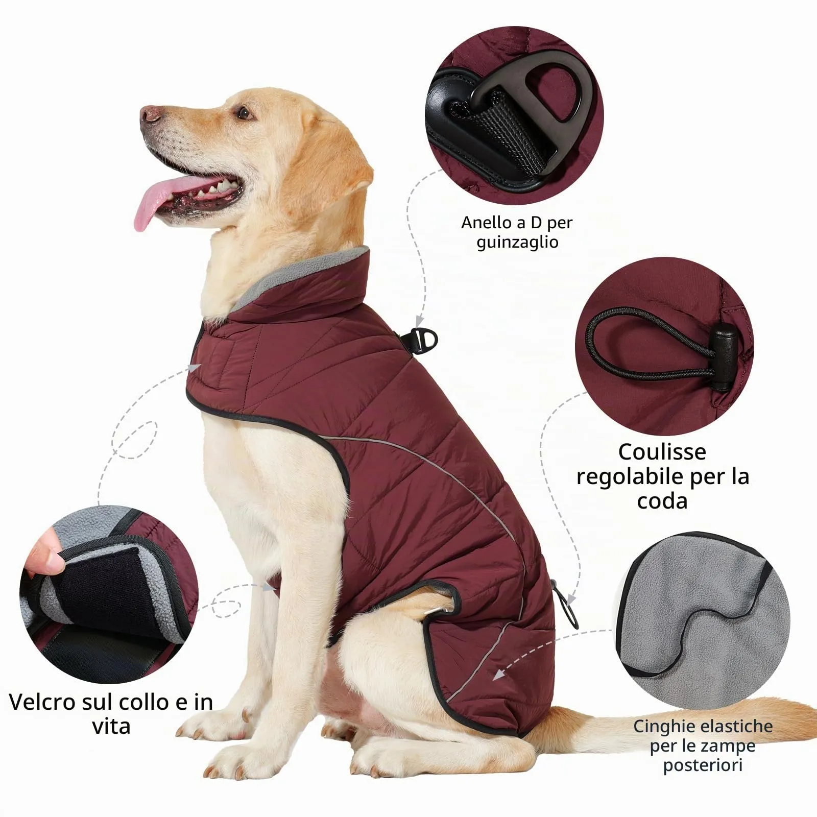HEYWEAN Cappotto per cani Giacca impermeabile cane Cappotto invernale caldo con anello D Cappotti in pile cane Riflettente Impermeabile caldo Giacca invernale per cani di taglia piccola media e grande - immagine 4