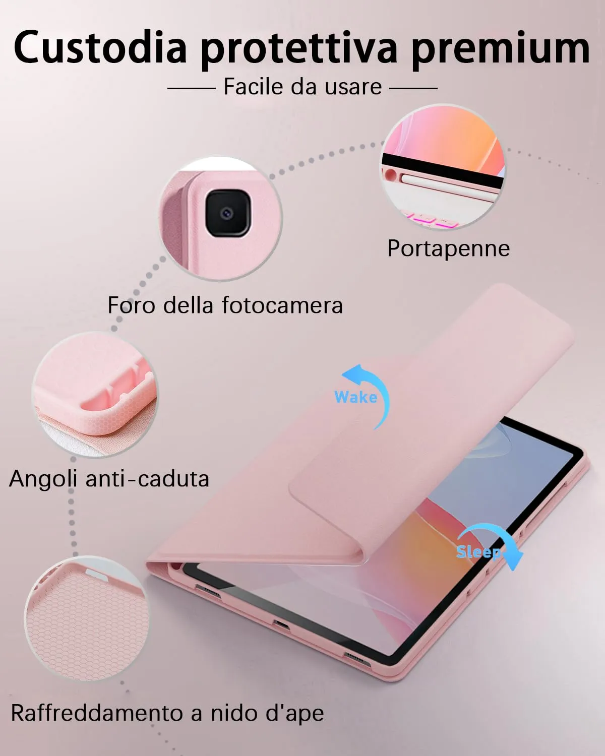 Per Samsung Galaxy Tab S6 Lite (2024/2022/2020) 10.4 Pollici Cover Con Wireless Bluetooth Retroilluminati Italiano Tastiera(QWERTY) e Mouse Custodia Protettiva,Backlit Keyboard Case Rosa - immagine 6