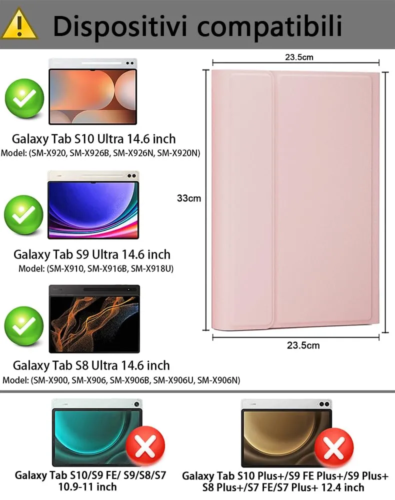 Tastiera Mouse Cover Per Samsung Galaxy Tab S10 Ultra/S9 Ultra/S8 Ultra 14.6 Pollici Custodia Protettivar Con Wireless Bluetooth Retroilluminati Italiano Tastiera (QWERTY) Backlit Keyboard Case - immagine 2