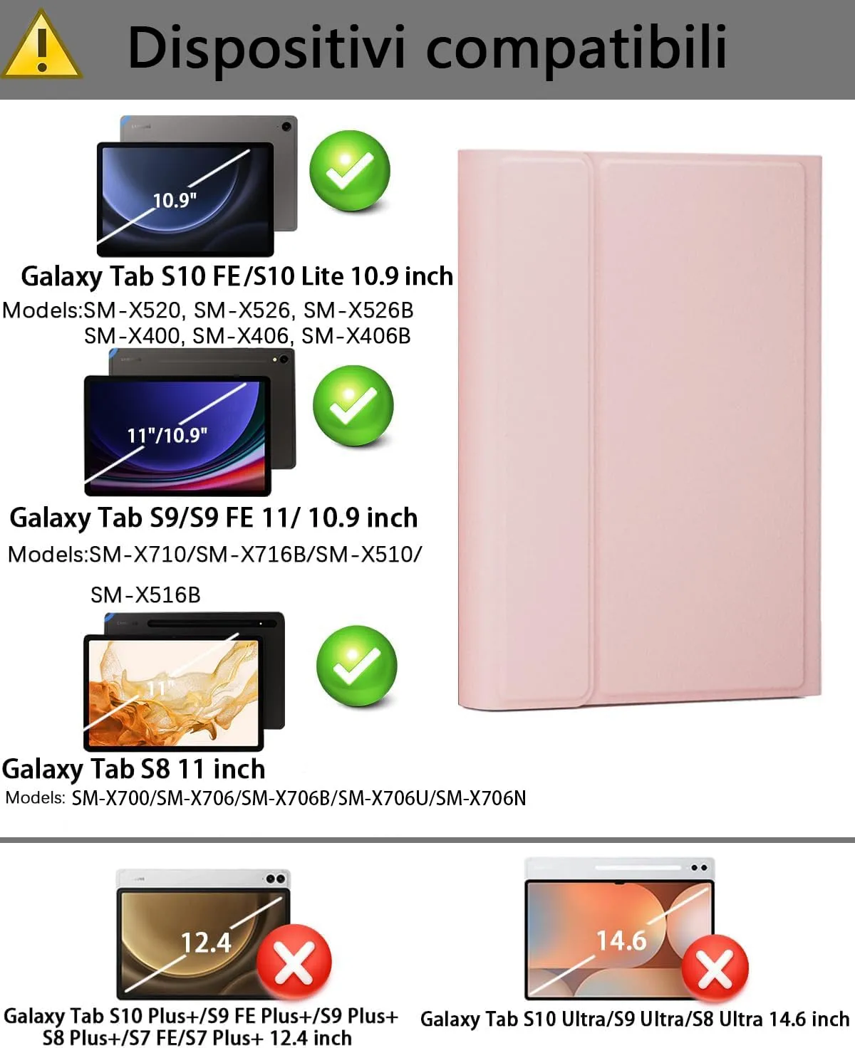Per Samsung Galaxy Tab S10 Lite/S10 FE(2025)/S9 FE(2023)/Tab S9(2023)/Tab S8(2022)/Tab S7 (2020)10,9-11 Pollici Cover Con Bluetooth Italiano(QWERTY)Tastiera Retroilluminati Mouse Backlit Keyboard Case - immagine 2