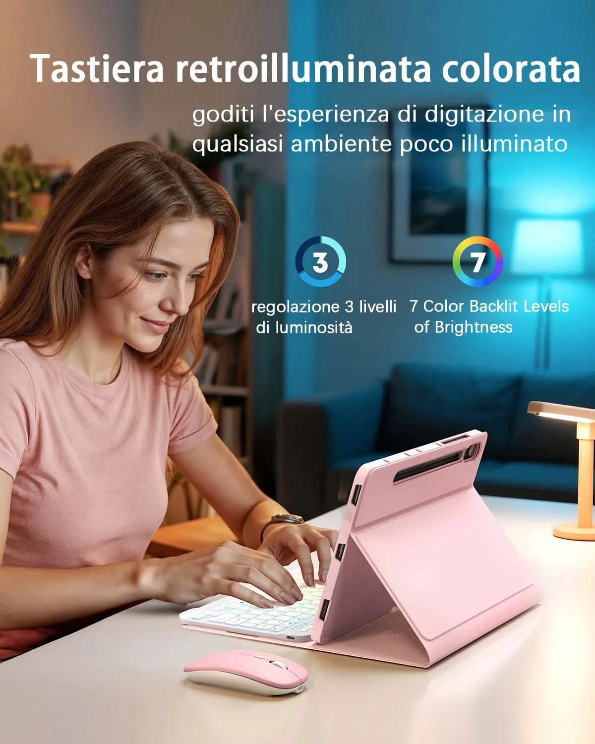 Per Samsung Galaxy Tab S10 Lite/S10 FE(2025)/S9 FE(2023)/Tab S9(2023)/Tab S8(2022)/Tab S7 (2020)10,9-11 Pollici Cover Con Bluetooth Italiano(QWERTY)Tastiera Retroilluminati Mouse Backlit Keyboard Case - immagine 6