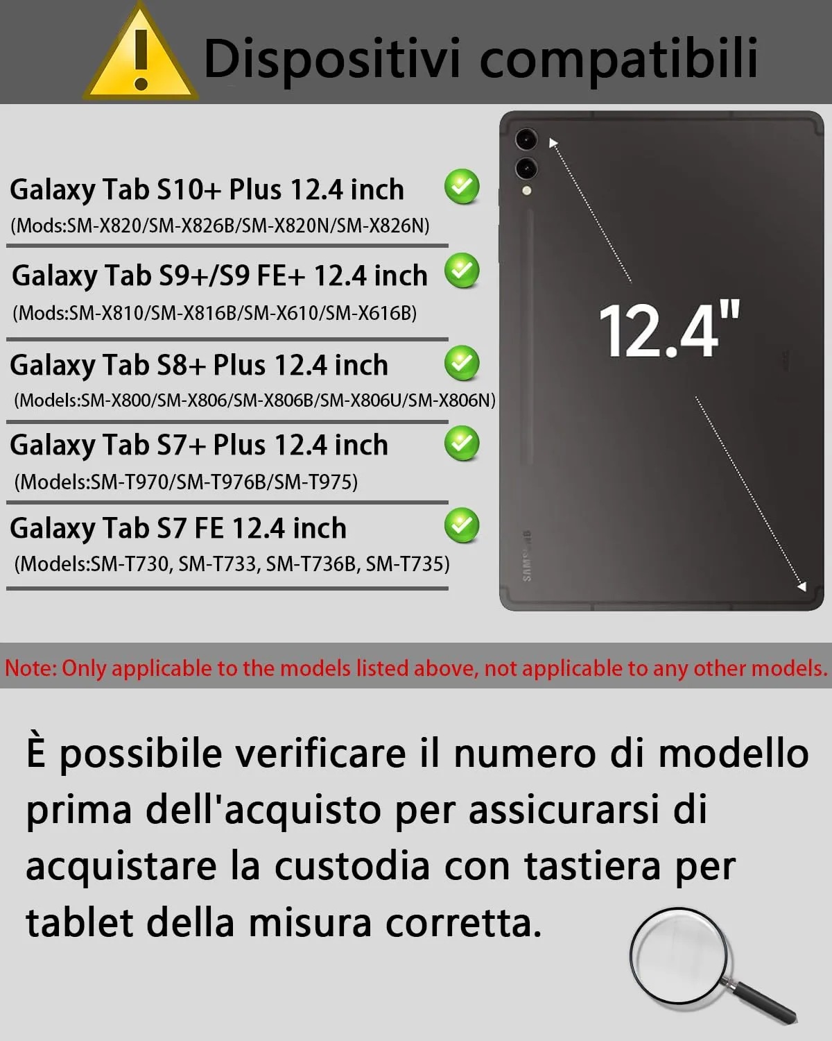Per Samsung Galaxy Tab S10+ Plus/S9+ Plus/S9 FE+ Plus/S8+ Plus /S7 FE/S7+ Plus 12.4 Pollici Cover Custodia Con Wireless Bluetooth Italiano (QWERTY) Tastiera Retroilluminati Mouse Backlit Keyboard Case - immagine 2