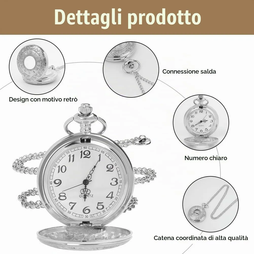 OFFCUP Orologio da Tasca al Quarzo Vintage con Catena Confezione Regalo - immagine 3