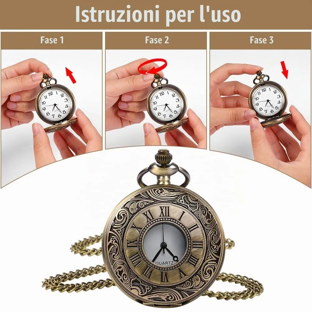 OFFCUP Orologio da Tasca al Quarzo Vintage con Catena Confezione Regalo - immagine 4
