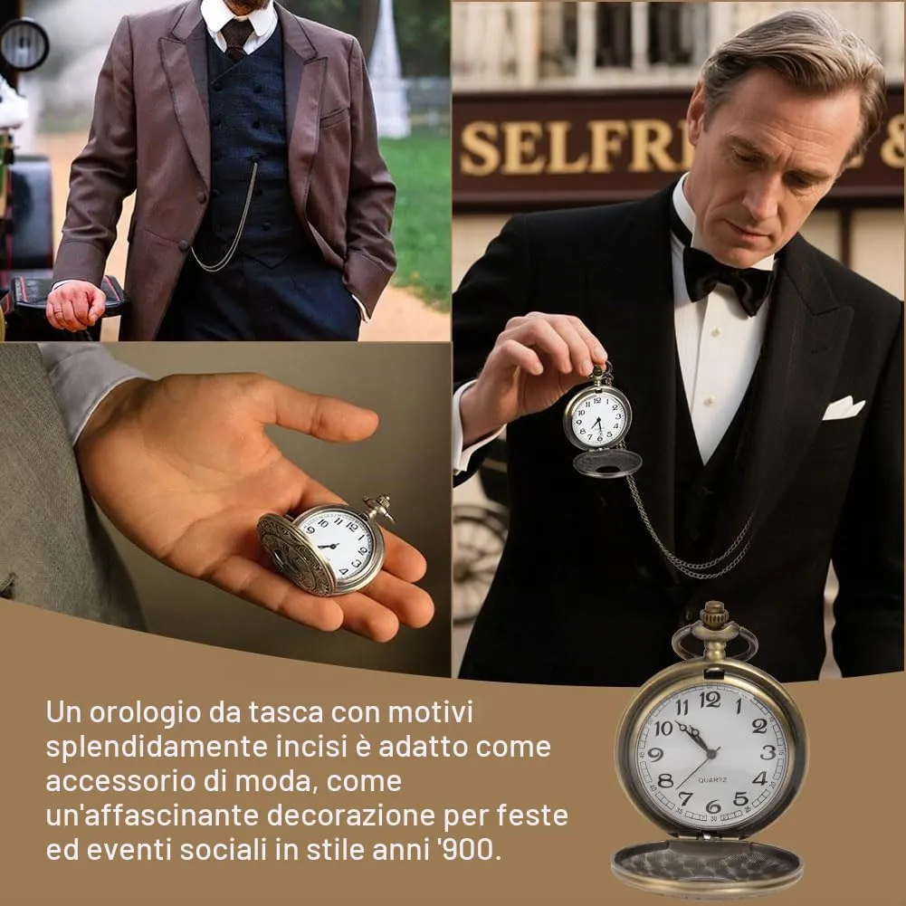 OFFCUP Orologio da Tasca al Quarzo Vintage con Catena Confezione Regalo - immagine 6