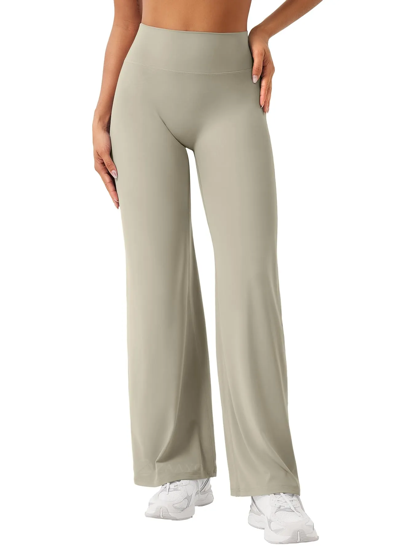 ZAAYO Leggings dritti da donna, senza cuciture, svasati, per yoga, palestra, sabbia chiara, XL - immagine 1