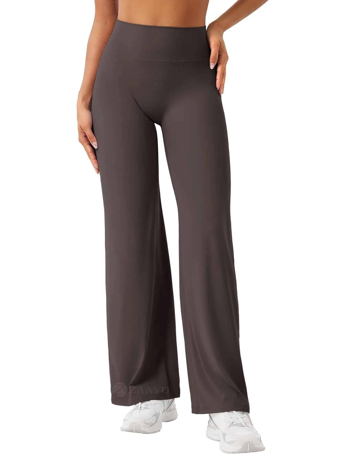 ZAAYO Pantaloni Yoga Senza Cuciture per Donna, Leggings Dritti, Vita Alta, con Gambe Larghe, per Sport, Yoga, Opachi, Marrone scuro, S - immagine 1