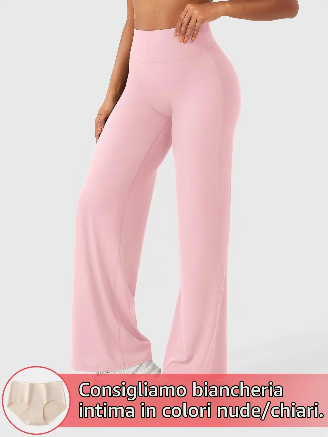 ZAAYO Leggings da donna dritti senza cuciture, a vita alta, svasati, per yoga, sport, yoga, palestra, yoga, pantaloni svasati, regolare/lunghi/extra lunghi, Baby rosa, S - immagine 4