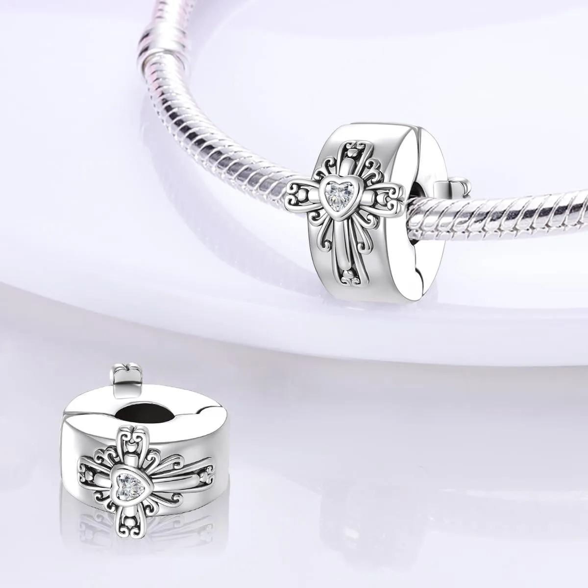 LNQOBU Clip/Stopper Charms per Bracciale Argento 925 Pave Cubic Zirconia Bead Stella Luna Farfalla Blu Gioielli Regalo per Donna - immagine 3