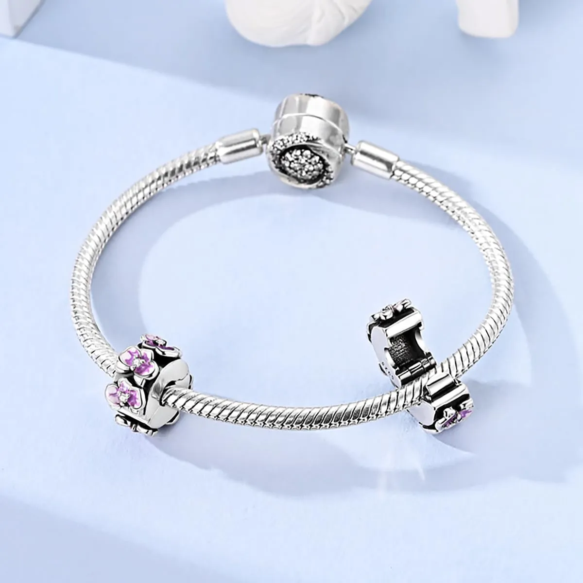 LNQOBU Clip/Stopper Charms per Bracciale Argento 925 Pave Cubic Zirconia Bead Stella Luna Farfalla Blu Gioielli Regalo per Donna - immagine 2